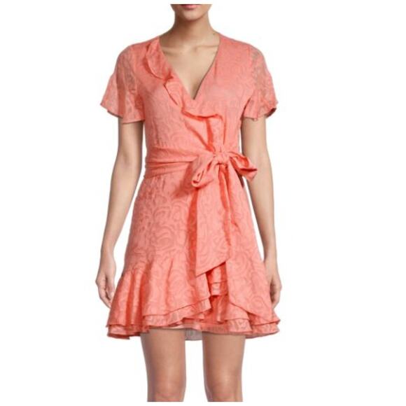 Tanya Taylor Bianka II Faux Wrap Dress Silk Blend Floral Ruffle Belted Flounce - Picture 1 of 13